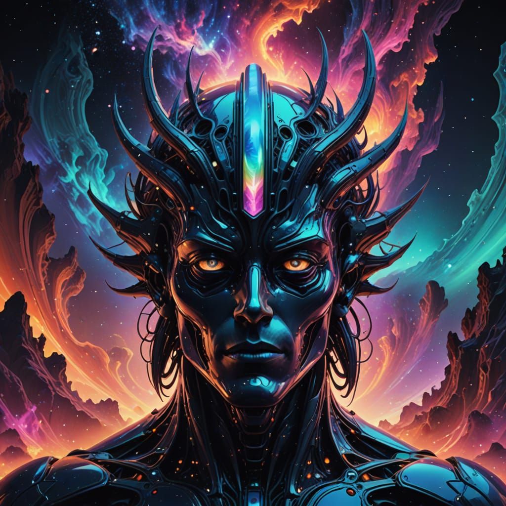 Ethereal Being Radiates Cosmic Luminescence in Vibrant, Surr...