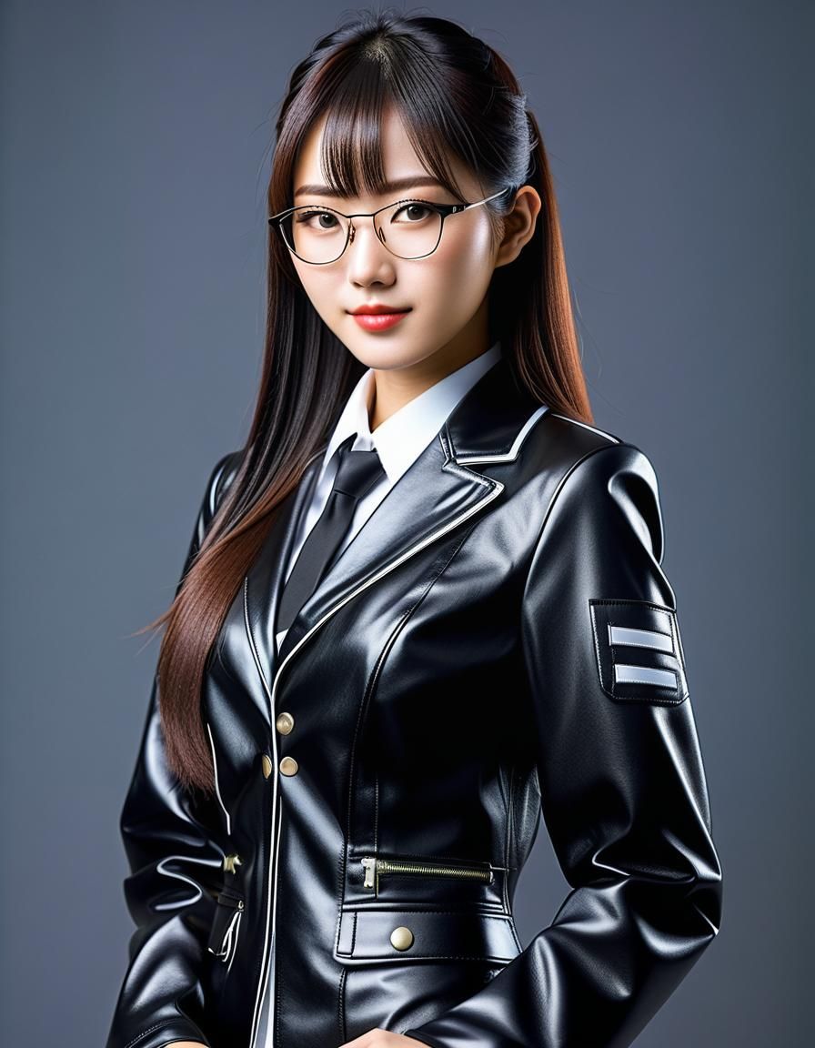 Geek Student in Leather Clothes: Ultrarealistic Class Photo