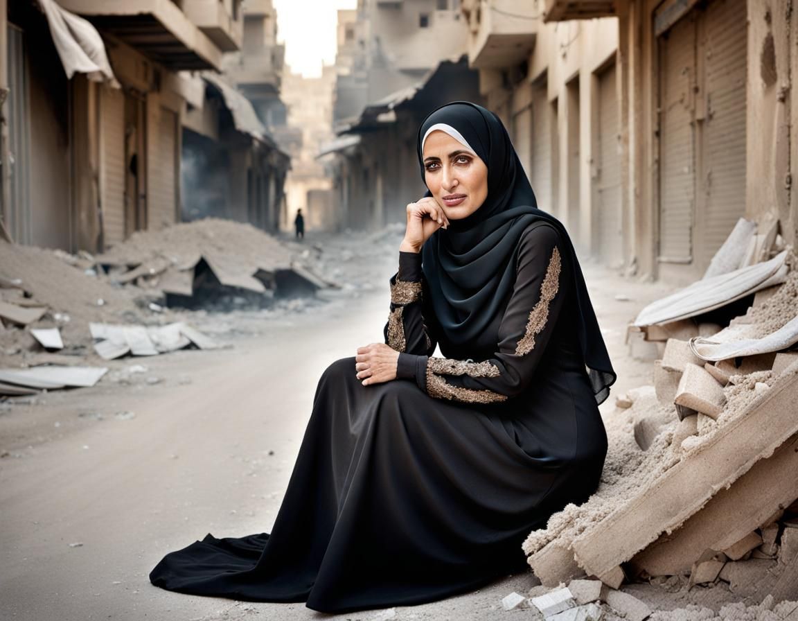 Sorrow in the City: Detailed Portrait of Woman in Hijab