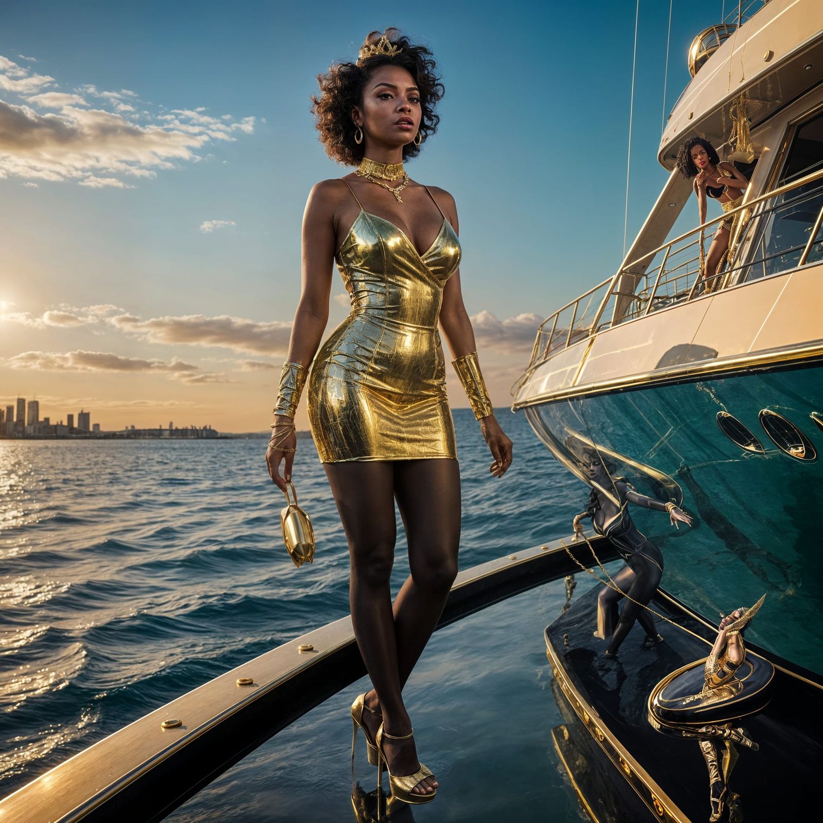 Glamorous Transgender Woman on Futuristic Yacht