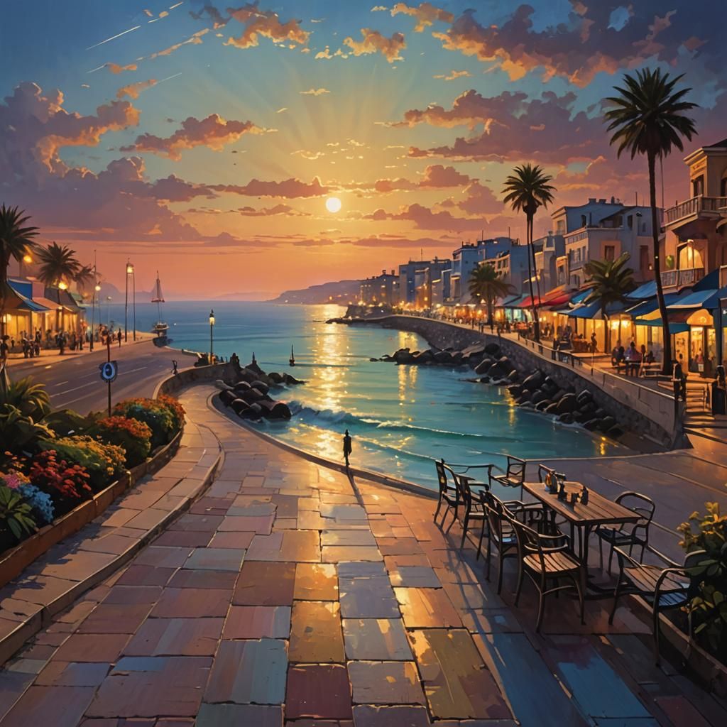 Enchanting Night on a Seaside Boulevard