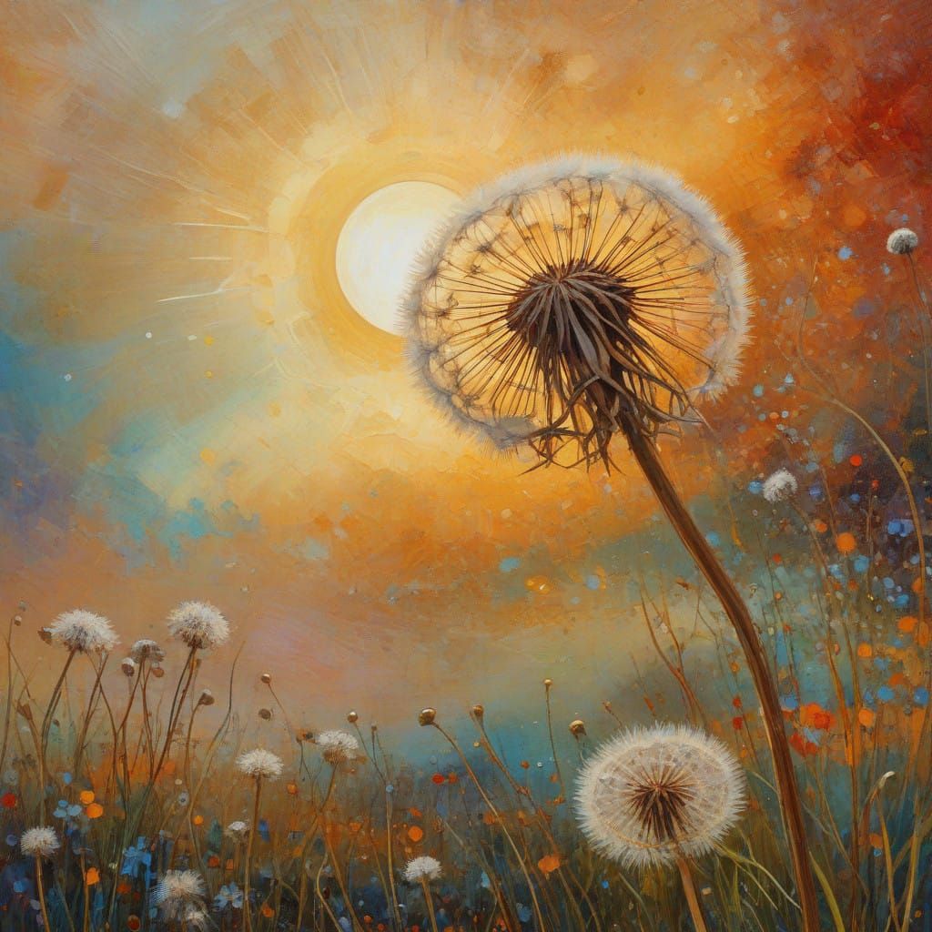 Dazzling Art Nouveau Dandelion in Sunset Splendor