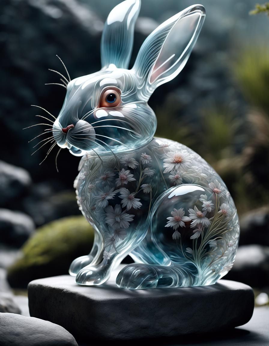 Rabbit Glass sculpture (Dreamshaper XL Alpha)