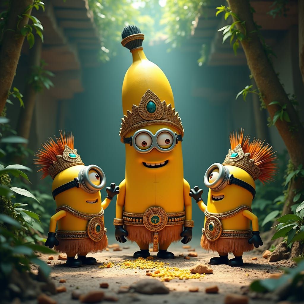 Minions in Aztec Temple: Digital Art by Ash Thorp