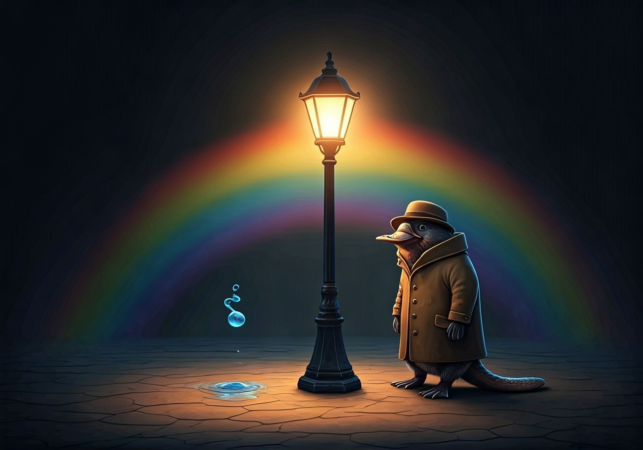 Platypus in Coat Watches Water Molecule