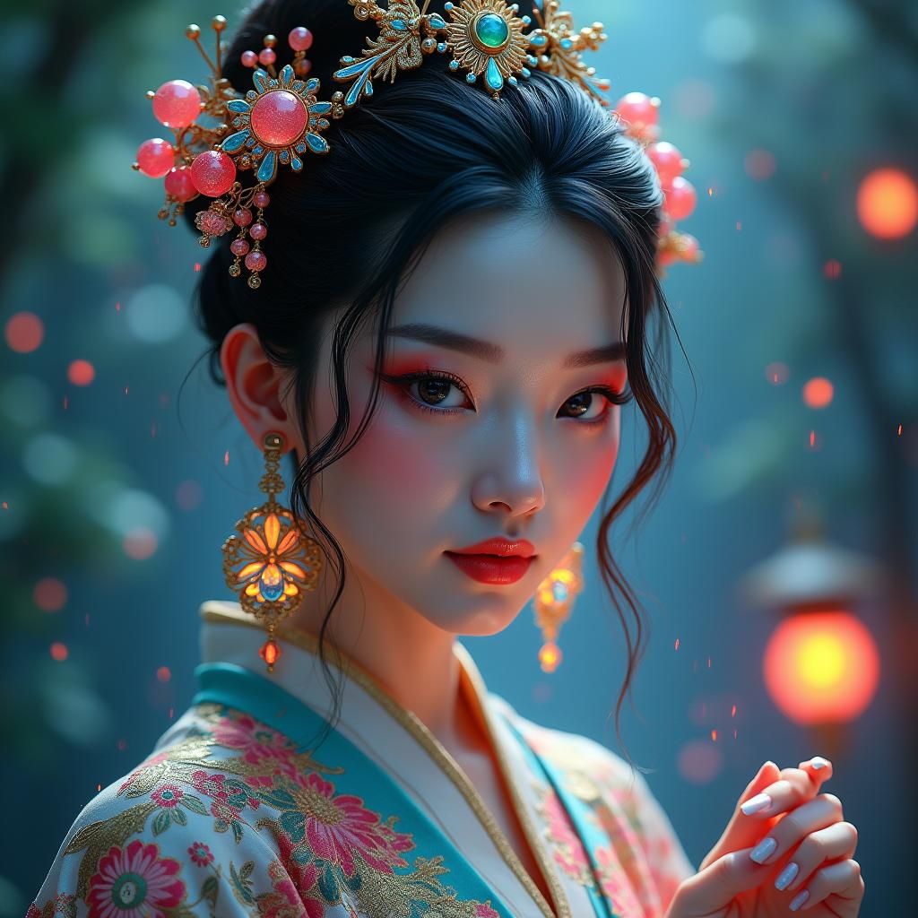 Asian Woman in Futuristic Silk Robes