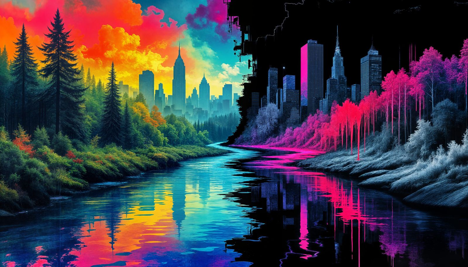 Surreal Nature vs. City Collage with Alcohol Ink Art