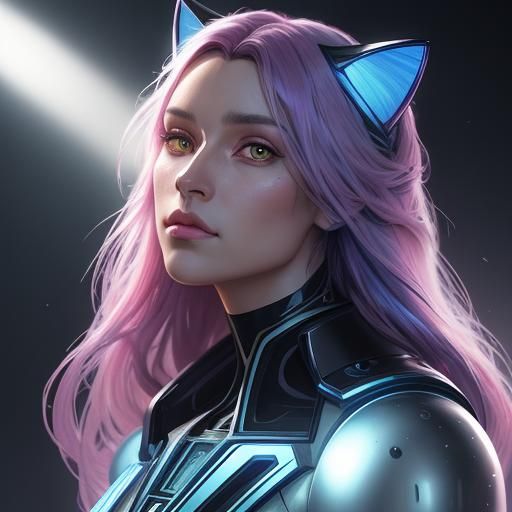 Cute AI Cat Robot Portrait in Digital Art Style