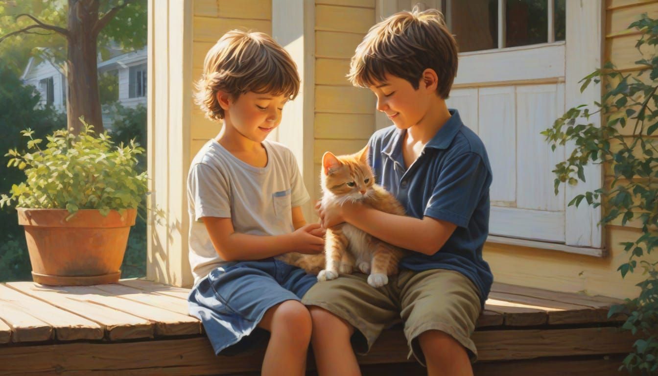 Sunny Childhood Moment in Warm Oil Paint