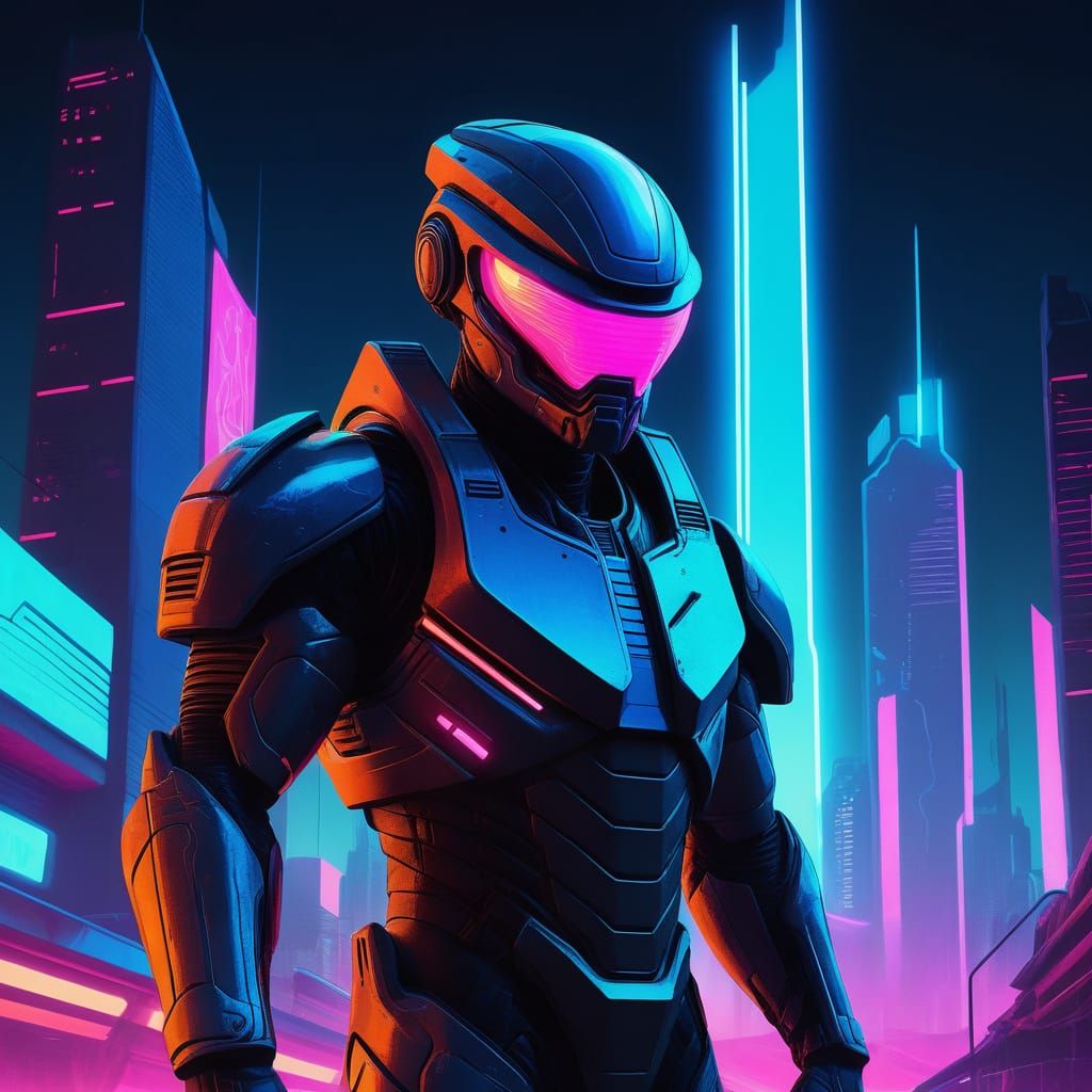 Cyberpunk Soldier in Neon Armor