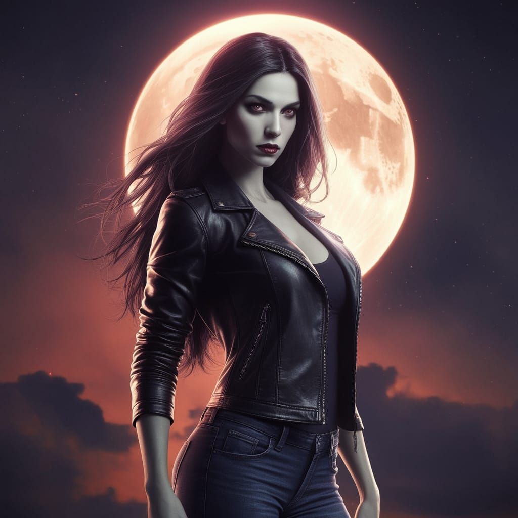 Ethereal Female Vampire Portrait in Moonlit Hyper-Detailed S...