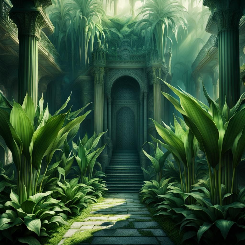 Dramatic Aspidistra Garden Digital Matte Painting