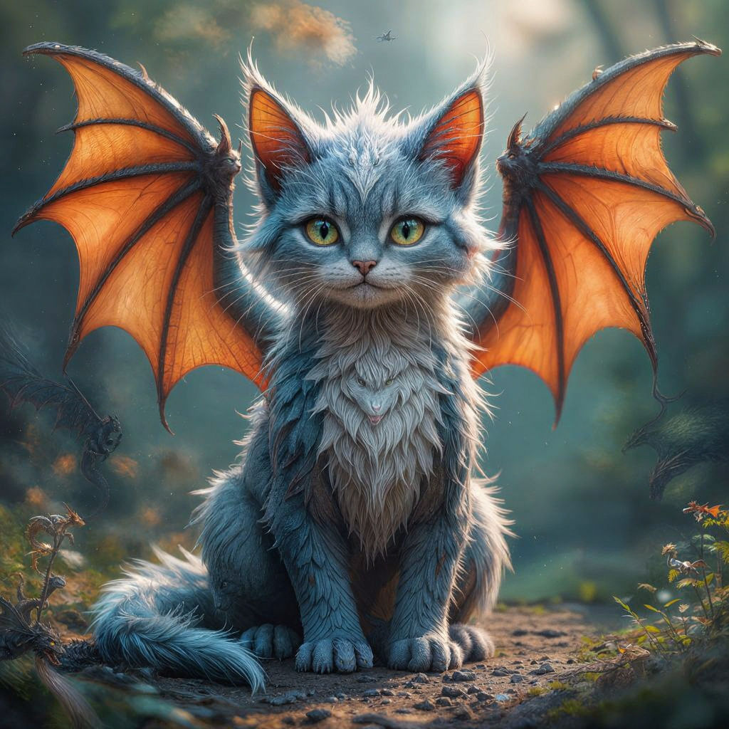 Cat-Sized Dragon with Feline Features in Detailed Digital Ar...