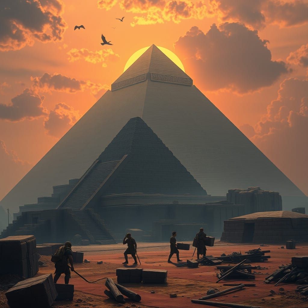 Ancient Egyptian Pharaohs Constructing Pyramids in a Dreamli...