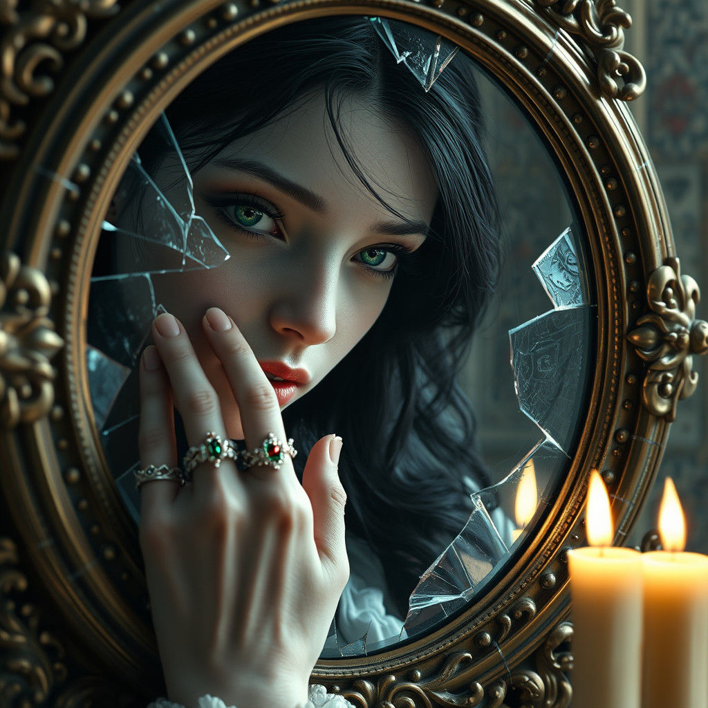 Shattered Reflection: Ethereal Beauty in a Broken Mirror