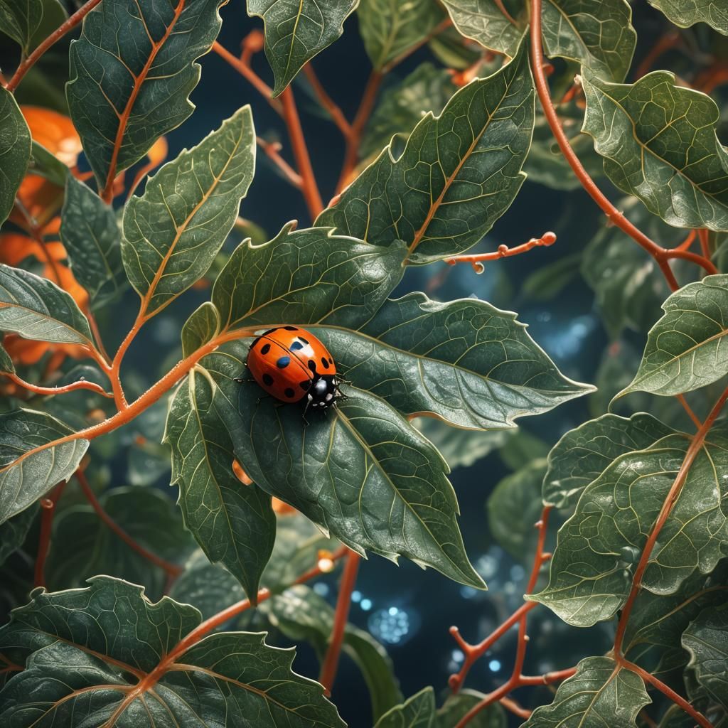 Ladybug Macro Shot with Swirling Light Patterns