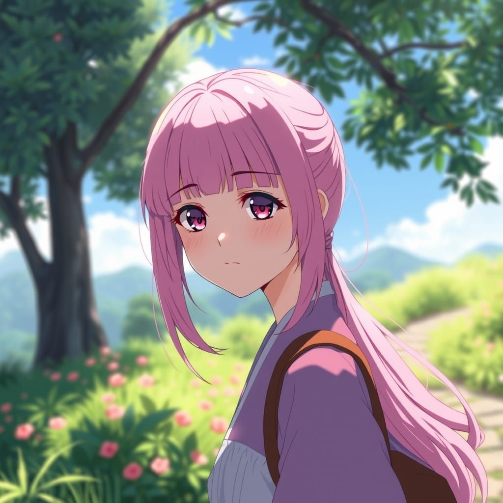 Anime Girl in Vibrant Pink Hair, Captivating Studio Ghibli S...