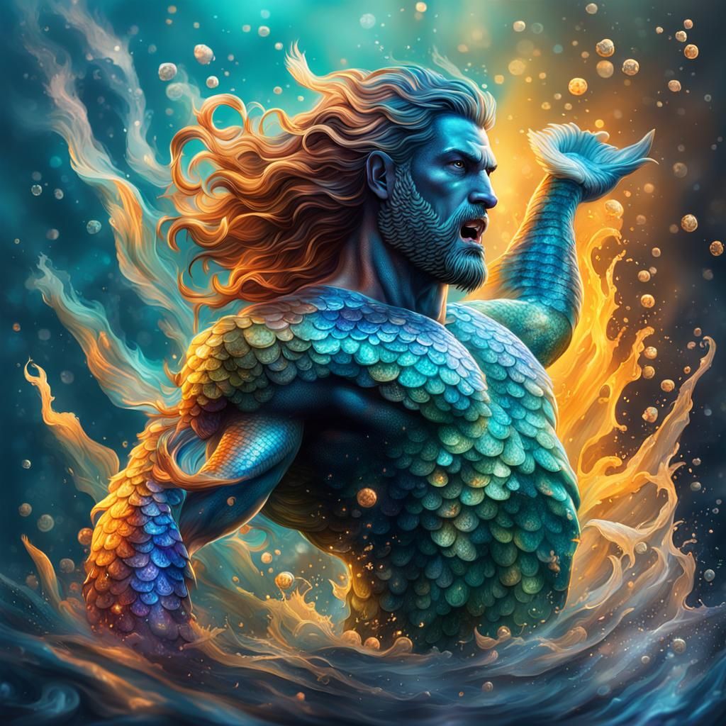 Mythical Merman Warrior in Hyperrealistic Style