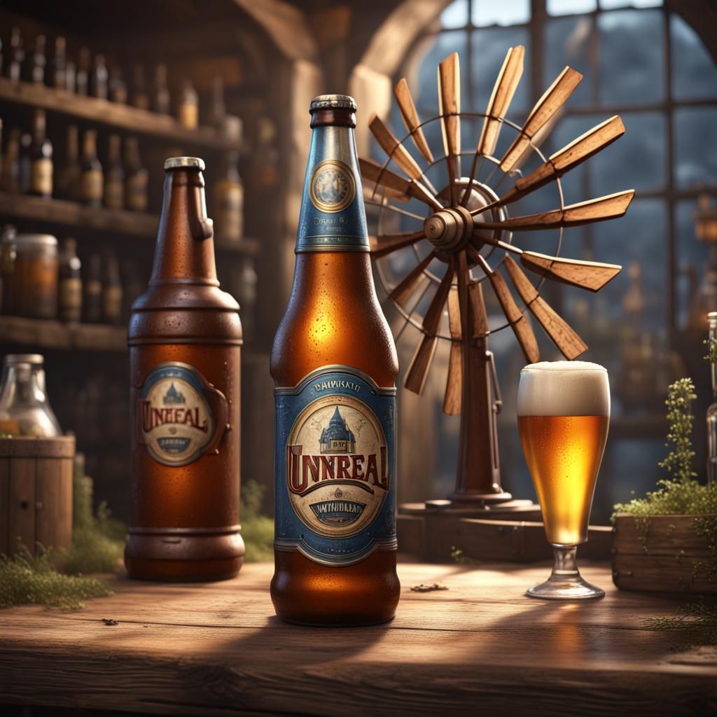 Fantastical Beer Bottle Windmill in Detailed Matte Painting