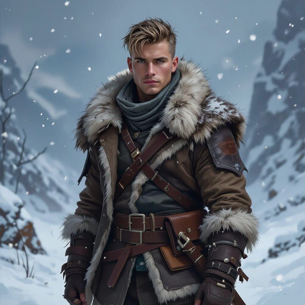 Nordic Ranger in Snowy Landscape: Digital Painting