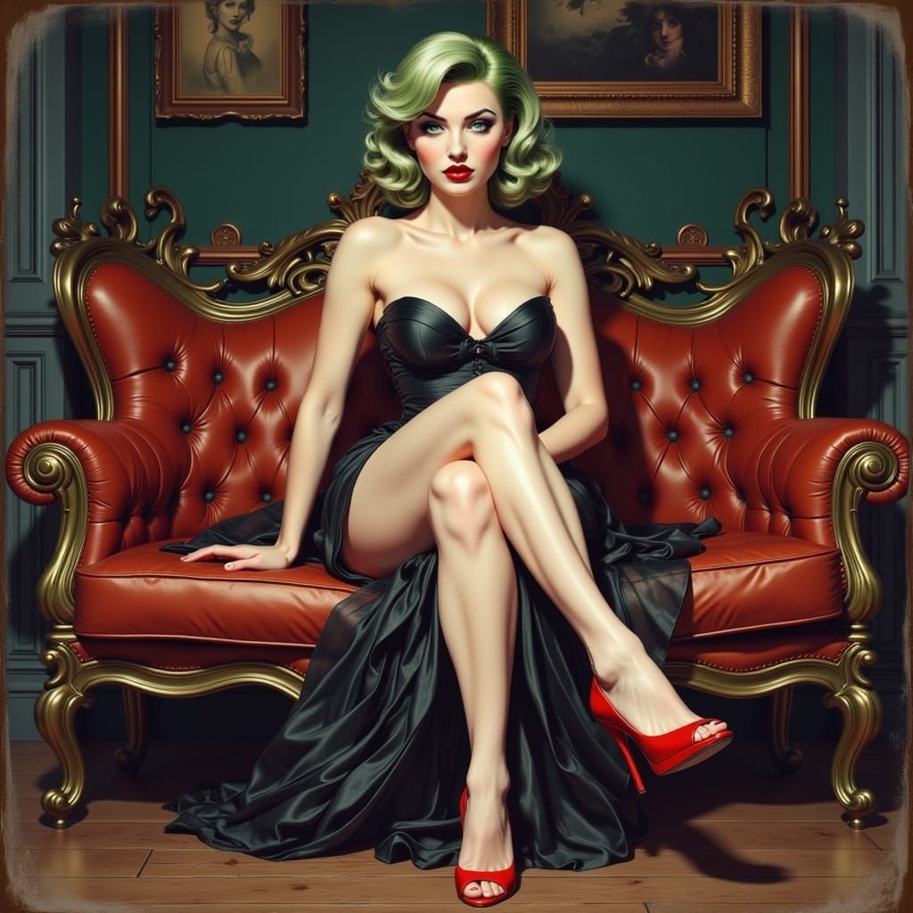 Seductive Art Nouveau Goddess in Velvet Luxury