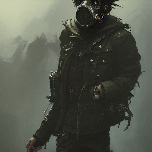 Punk Rocker in Gas Mask: Dark Fantasy Concept Art