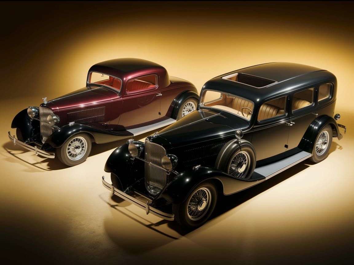 Restored 1930s American Luxury Cars in Garage