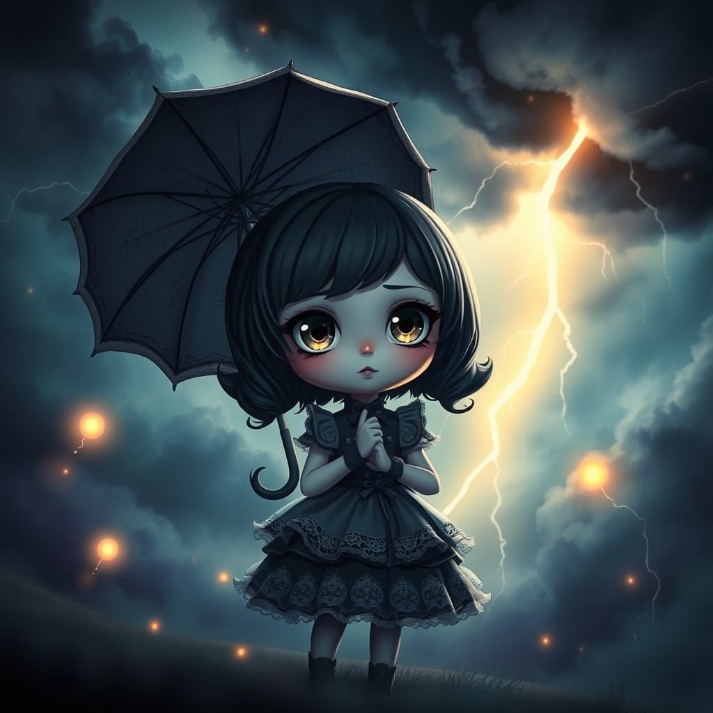 Surreal Victorian Goth Girl in a Mystical Thunderstorm