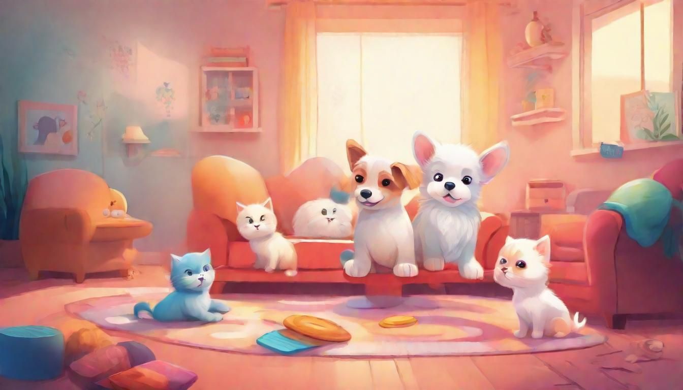 Charming Animal Illustration of Puppies and Cats