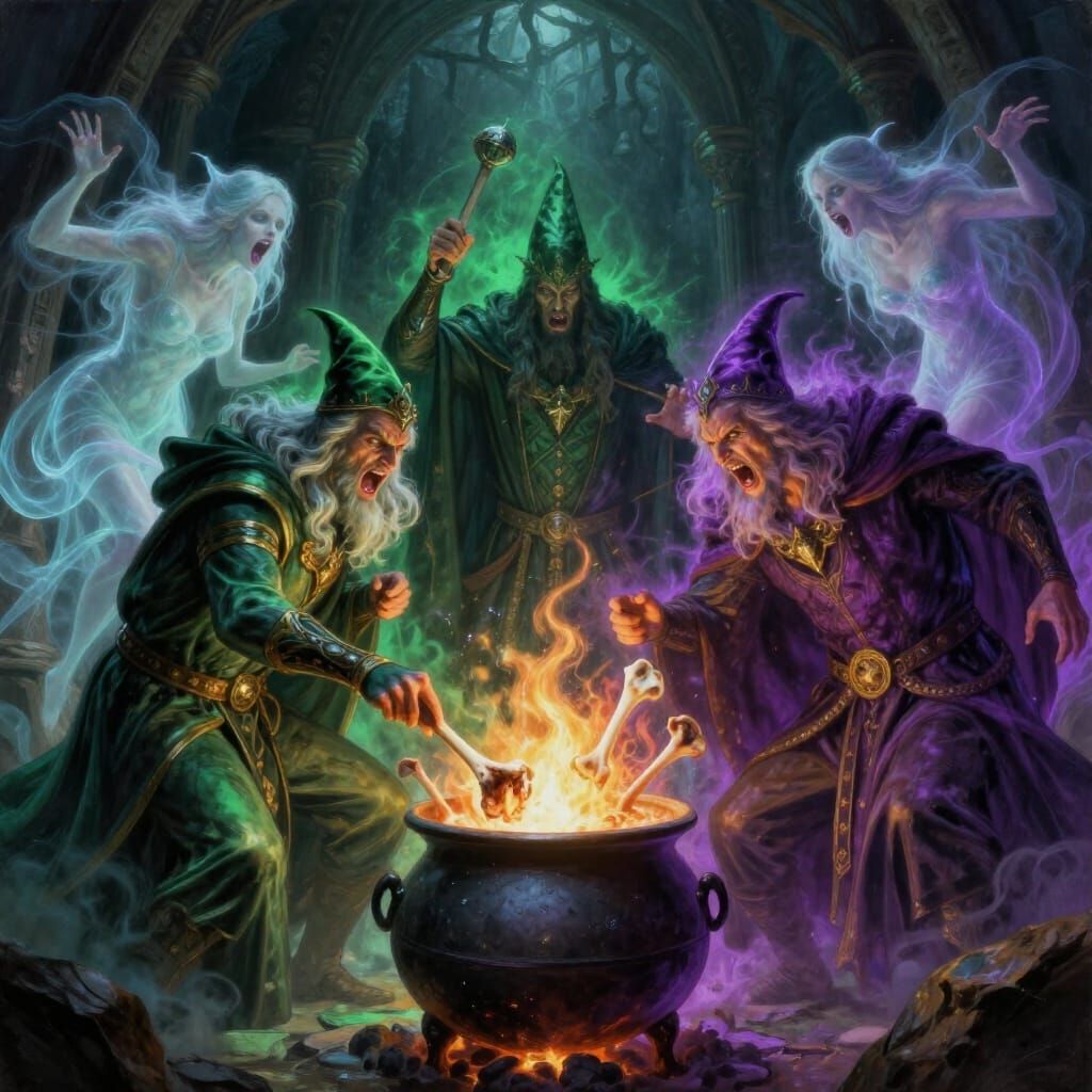 Epic Wizard Battle Over Soup Bones in Cavern