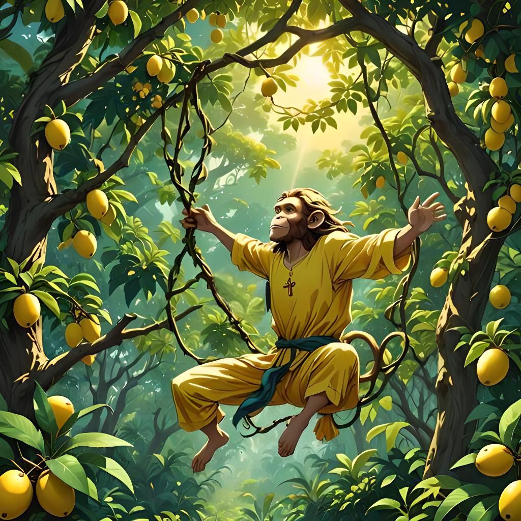 Yellow Monkey Jesus in the Mystical Mango Grove