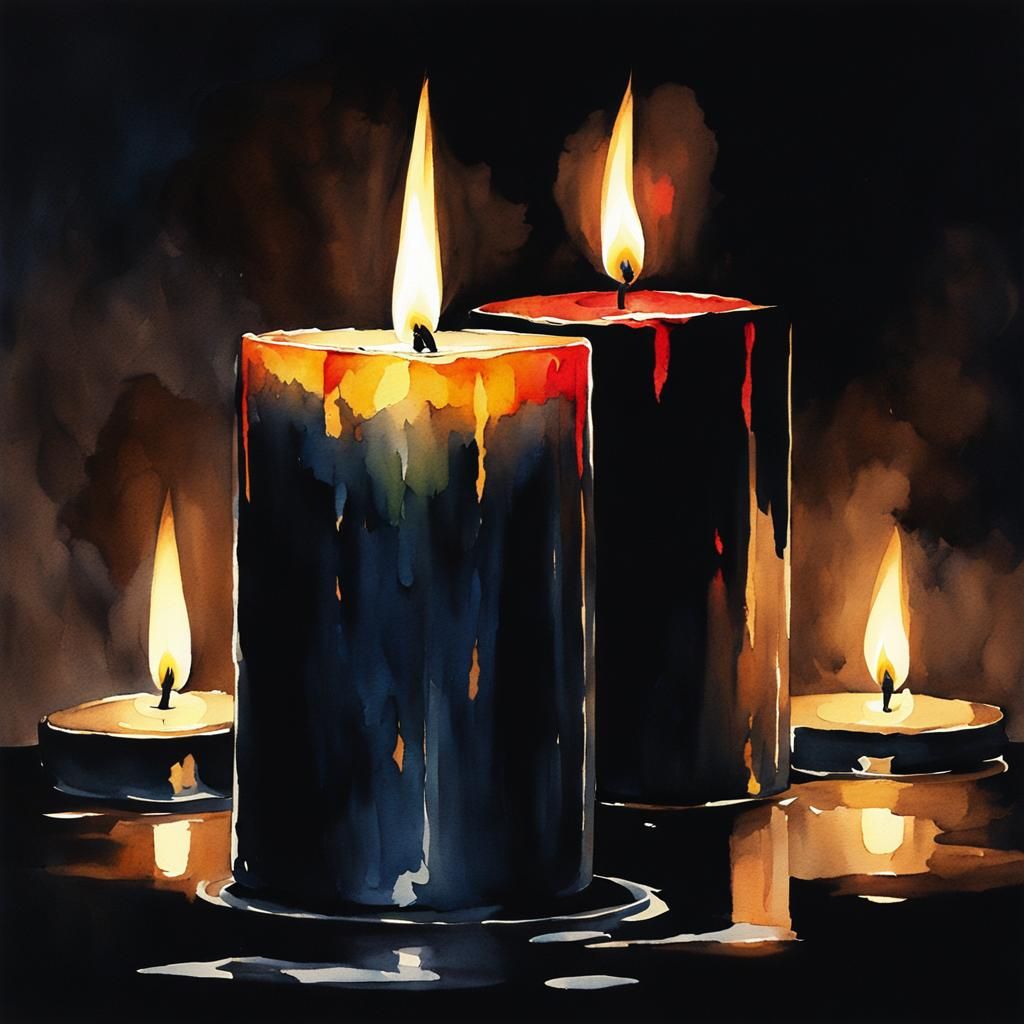 Reflected Candle in Anime Watercolor Style