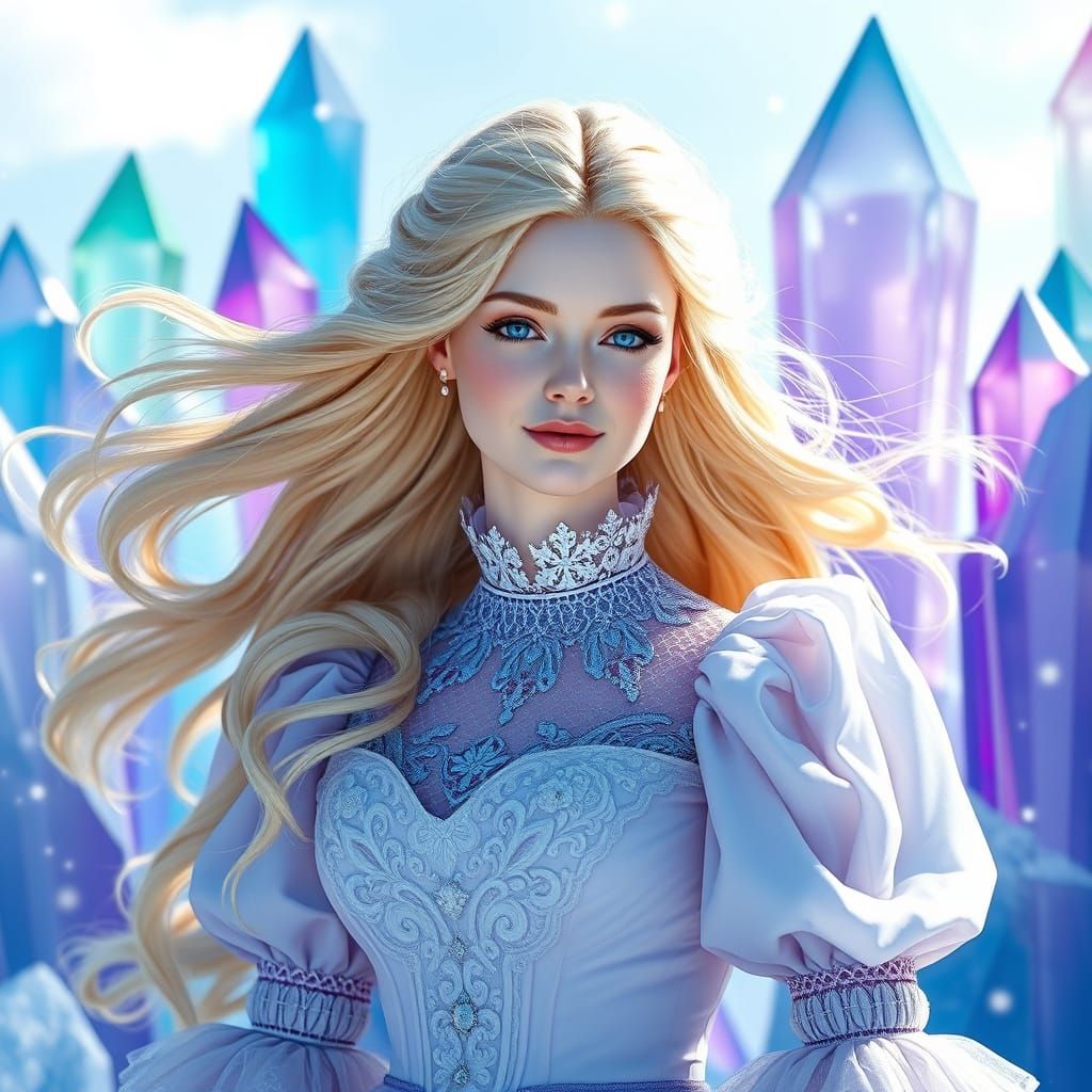 Victorian Blonde in Crystal Dreamscape, Hyperrealistic 8k