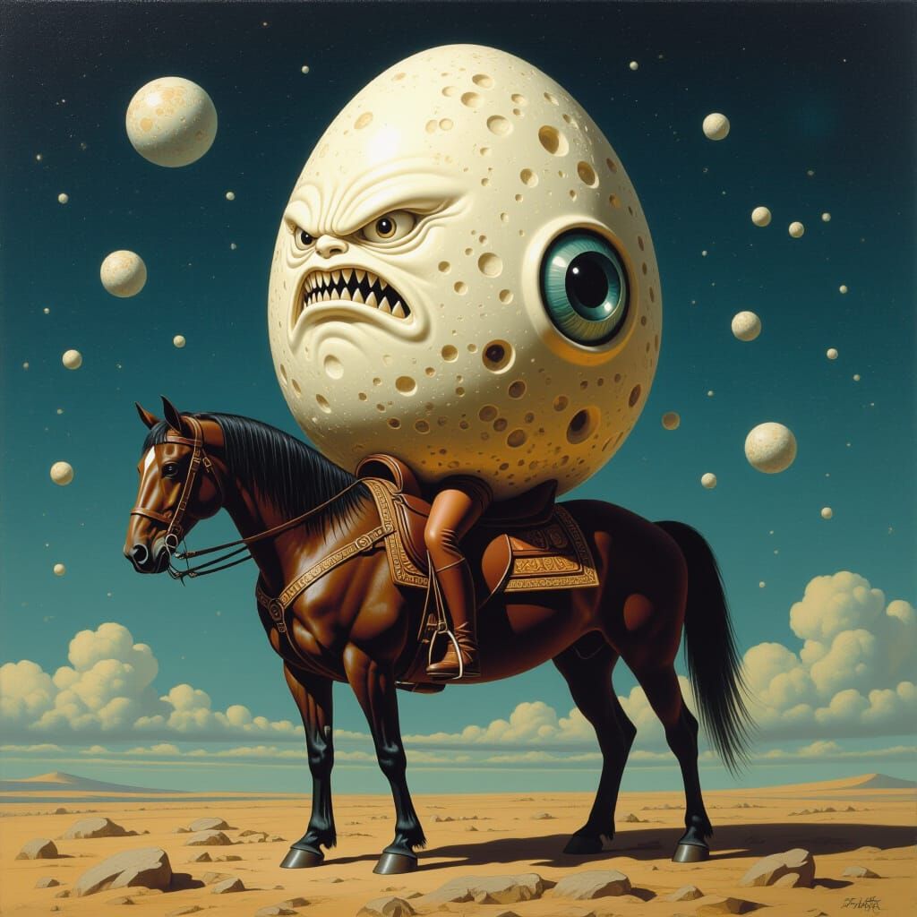 Furious Egg Rider in Biomorphic Style