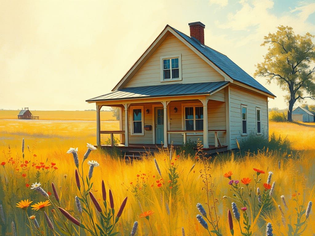 Little House on the Prairie in Impressionist Style