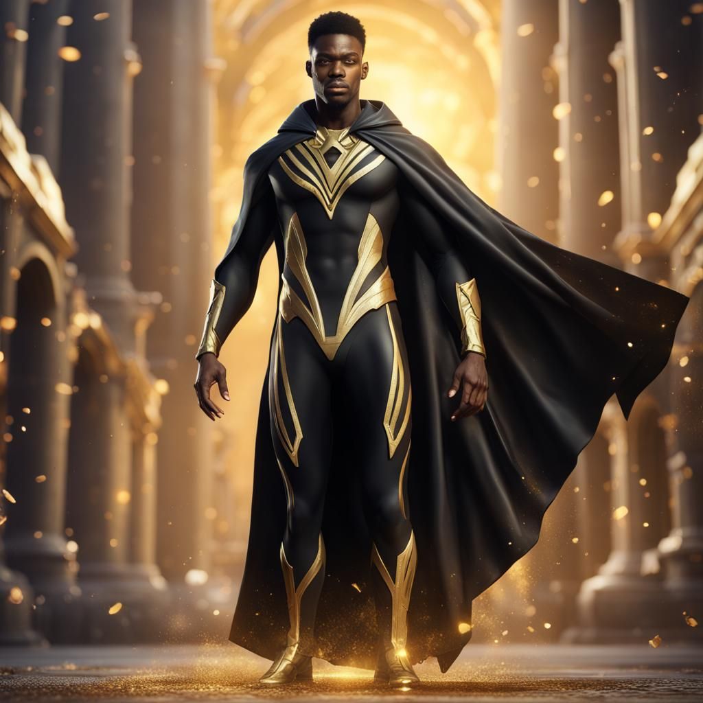 Black Superhero in Gold Costume: Fantasy Concept Art