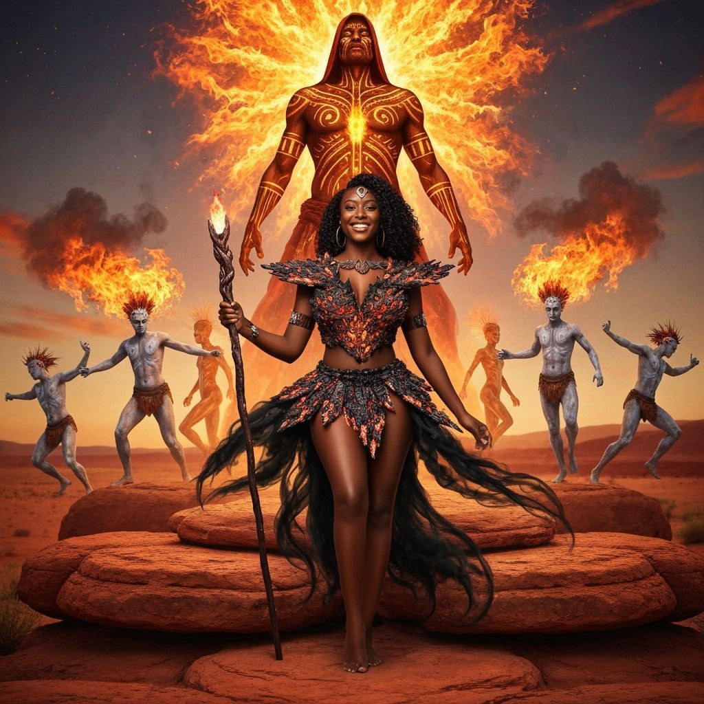 Baiame's Fire: Woman on Sacred Rocks