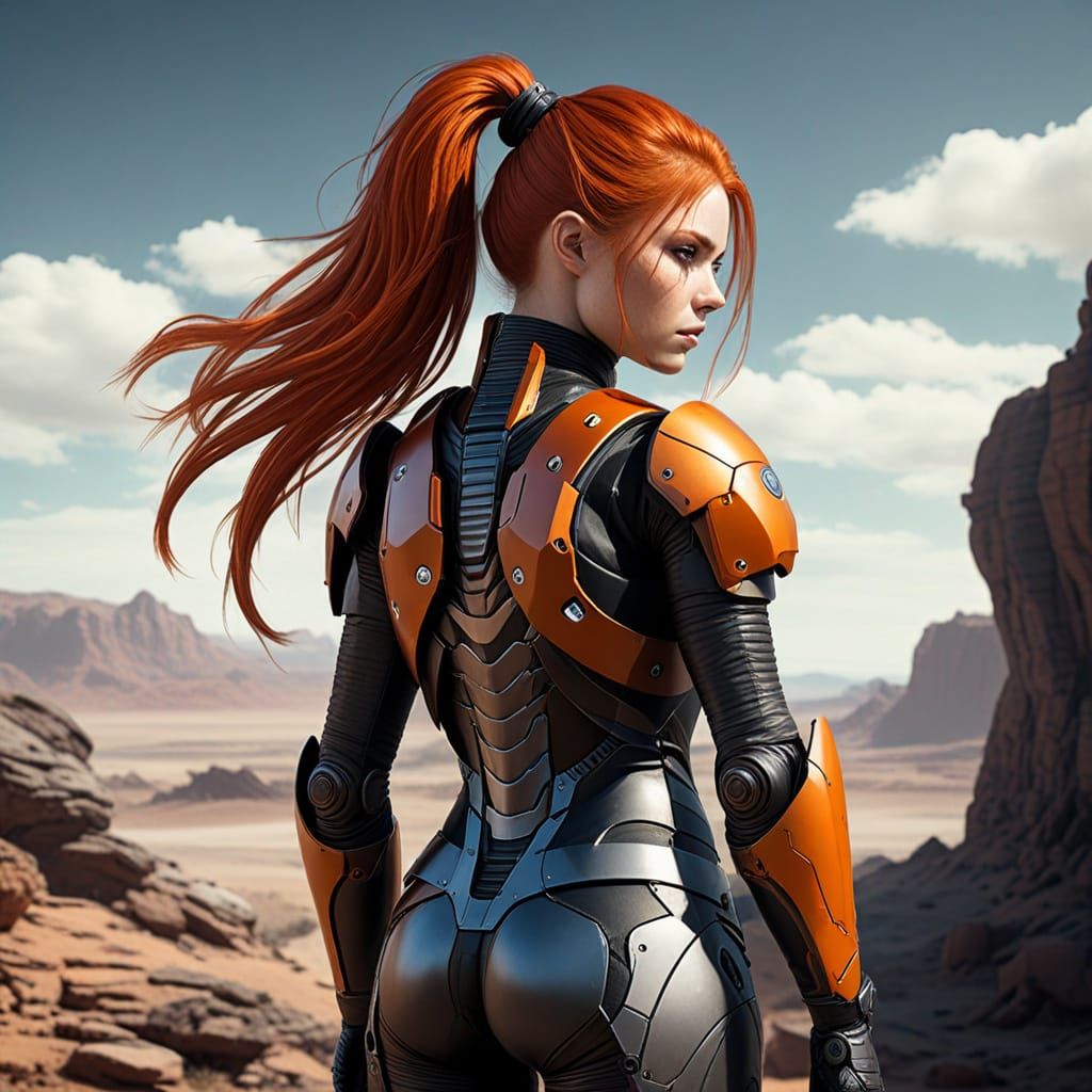 Futuristic Redhead Warrior in Sci-Fi Armor