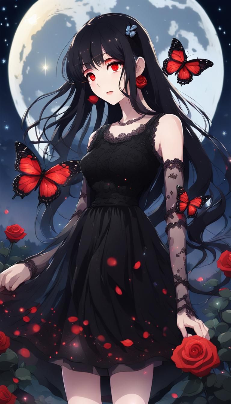 Cartoon Woman with Red Eyes in Night Scene
