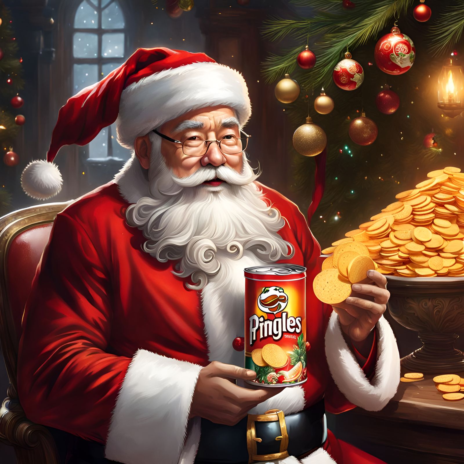 Chibi Santa Claus Portrait with Pringles