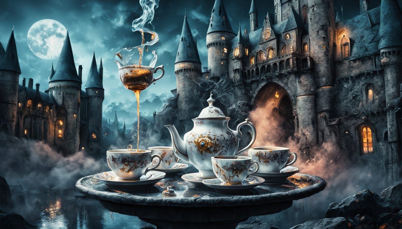 Magical Hogwarts Tea Party in Ethereal Twilight