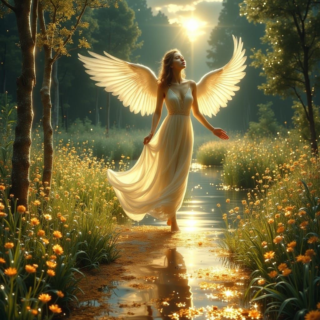 Ethereal Woman on Moonlit Path: A Celestial Journey