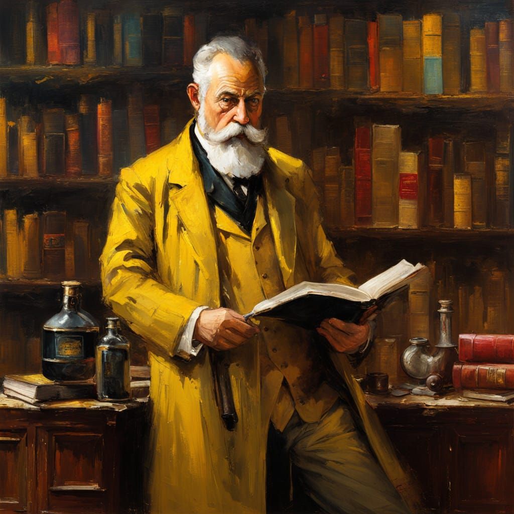 Grunge Art Portrait of a Mysterious Figure in a Library