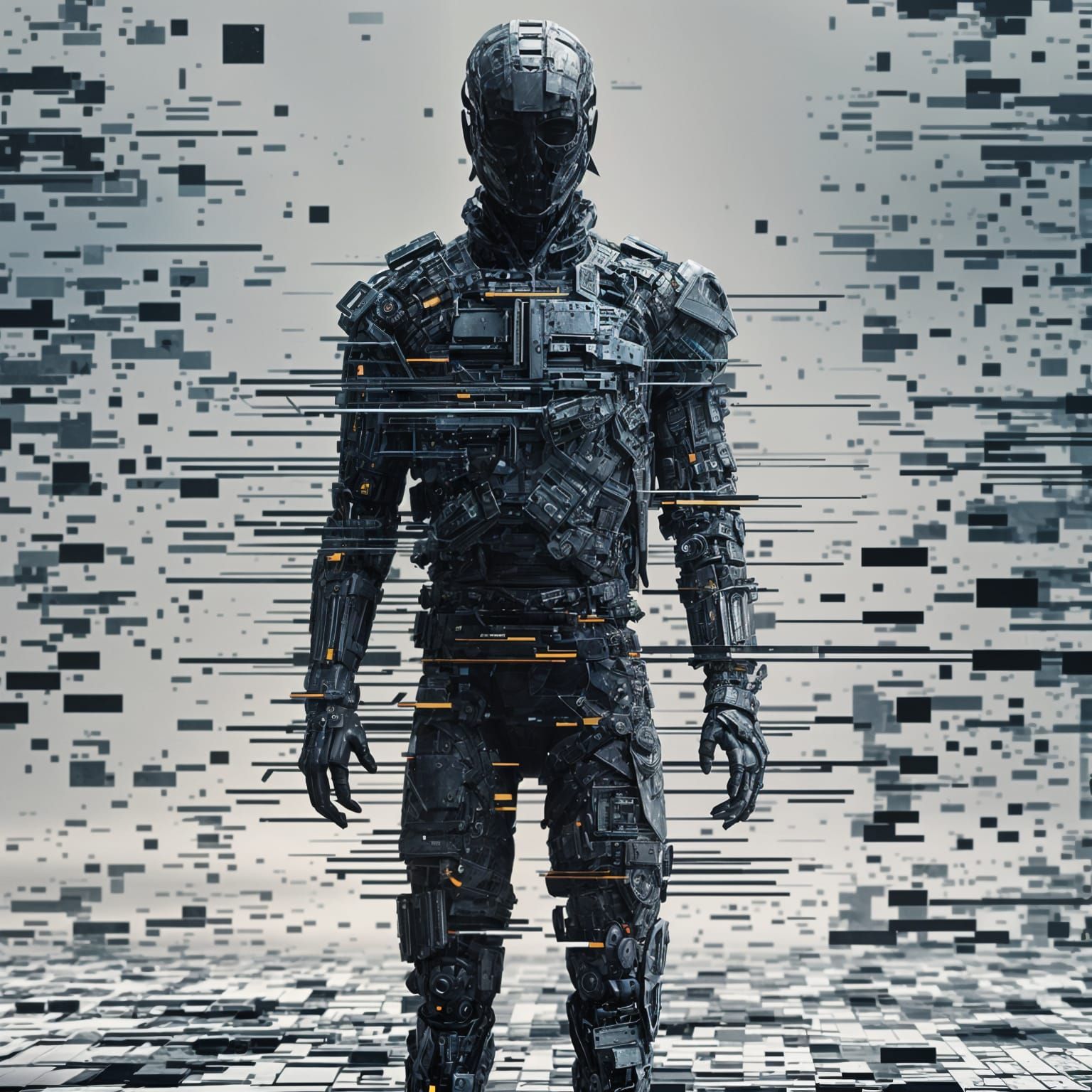 Apocalyptic Glitch Art: Shattered Cybernetic Humanoid