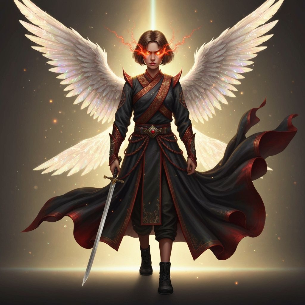 Ethereal Thai Warrior Angel with Four Wings