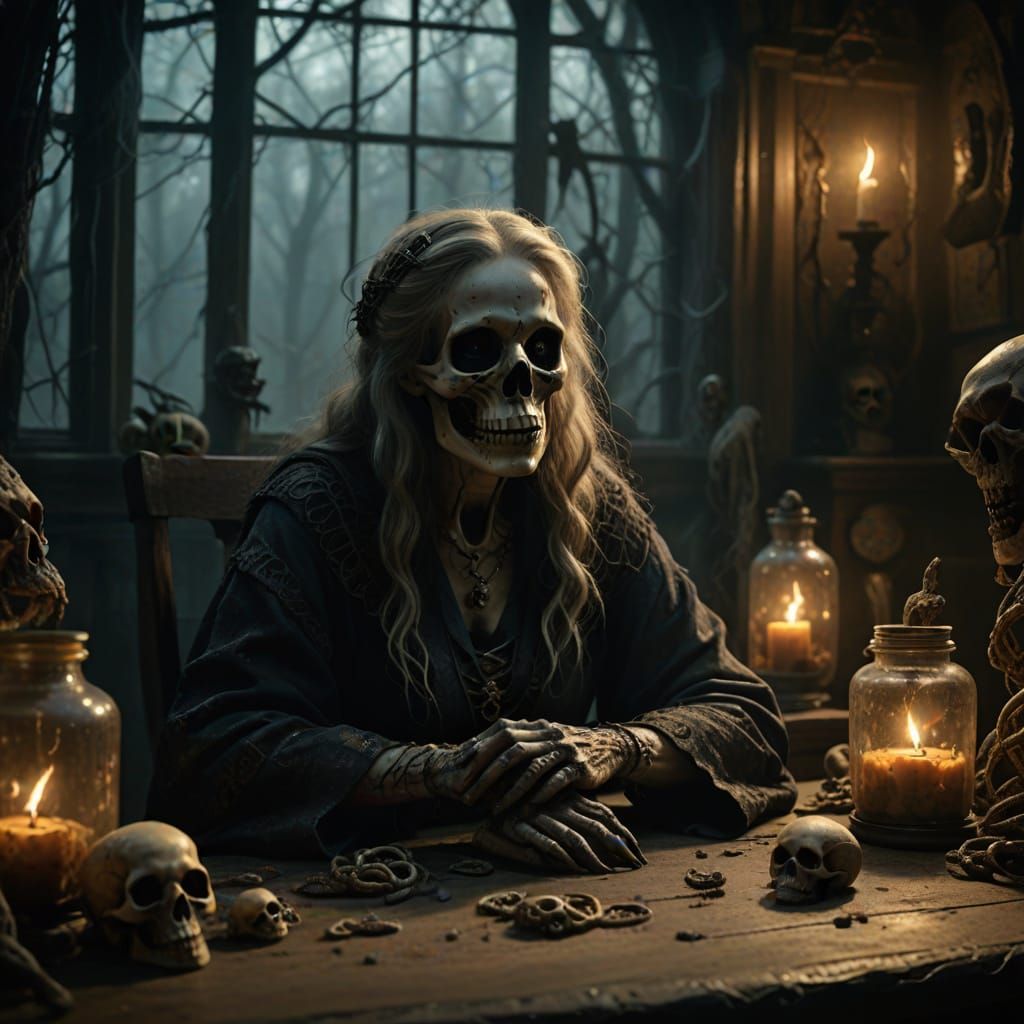 Ethereal Witch Seeks Dark Magic in Twilight Shadows