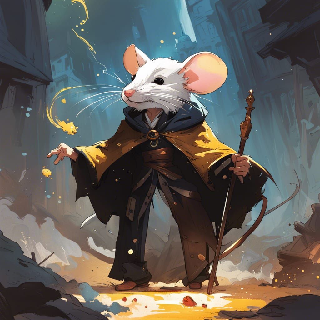 Wizard Mouse in Manga Style Digital Art