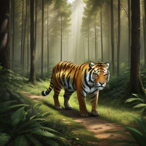 Vibrant Tiger Strolls Through Golden Forest