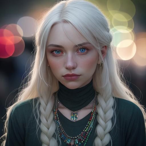 Platinum Blonde Woman with Mismatched Eyes Portrait