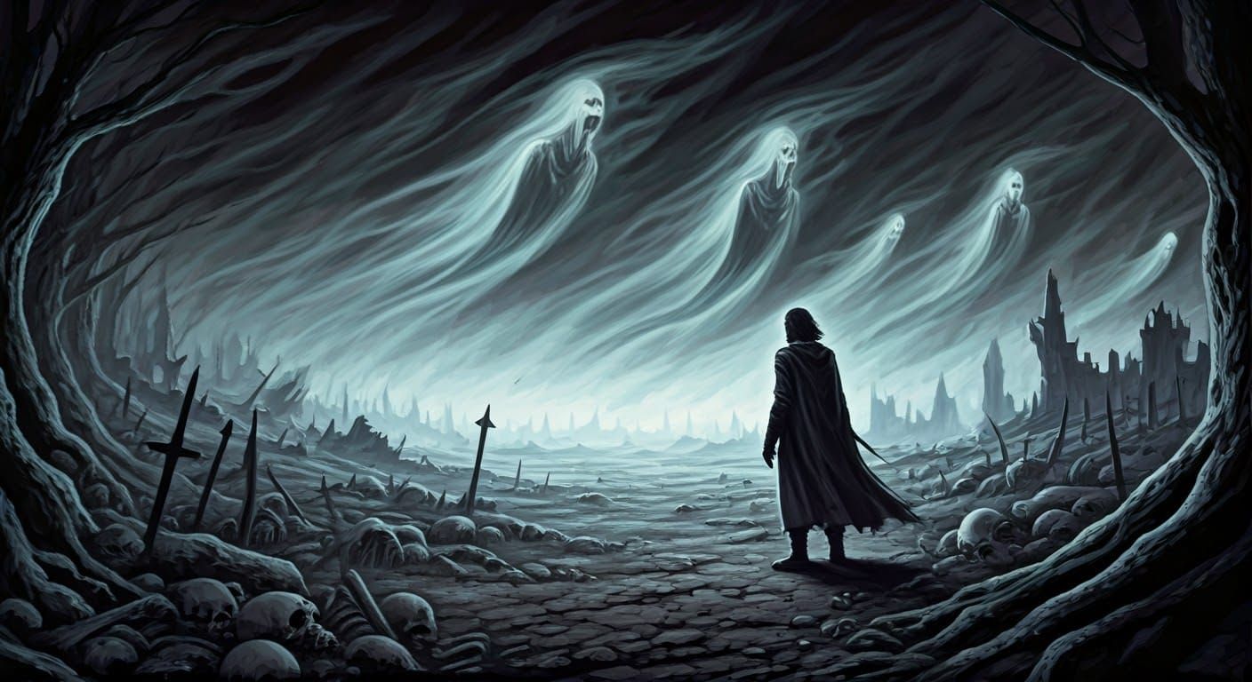 Ghostly Battlefield: 1970s Dark Fantasy Art